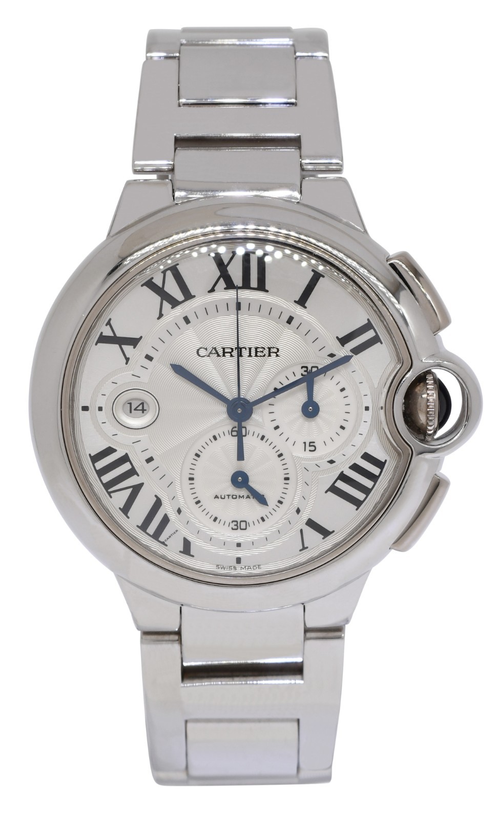Cartier Ballon Bleu 44mm 18k White Gold Chrono Automatic Watch W6920031 3195