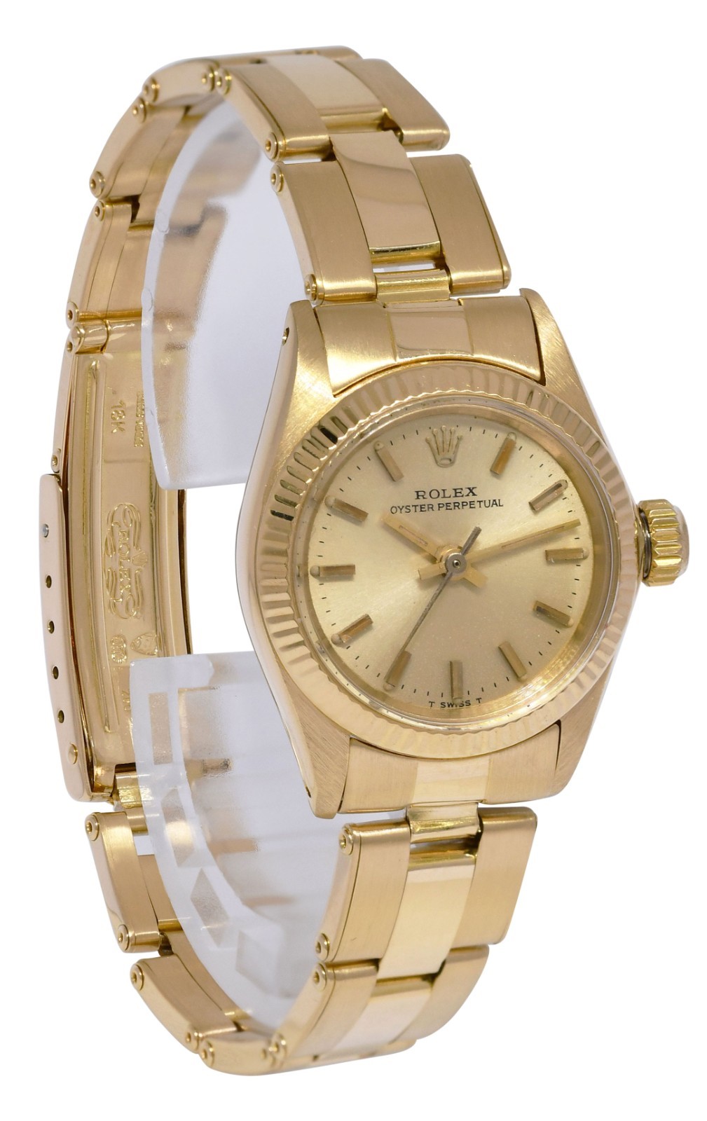 Rolex Oyster Perpetual No Date 18k Yellow Gold Rivet Ladies 24mm Watch '79 6719