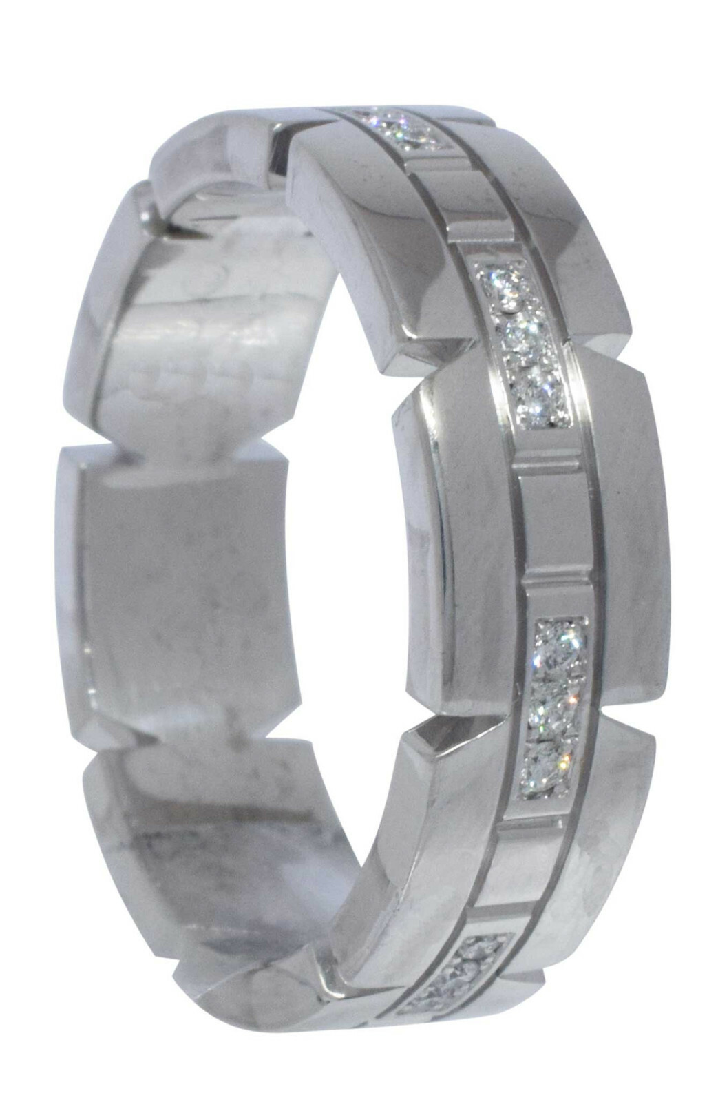 Cartier Tank Francaise Small 18k White Gold Diamond Band Ring Size 58