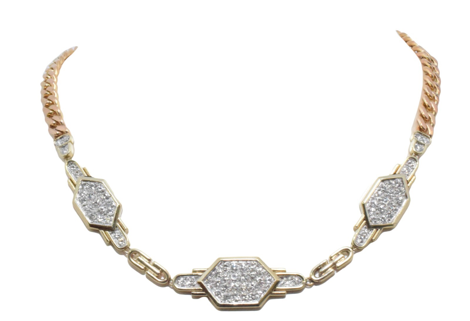 4.32ct Diamond 14k Yellow & Rose Gold Cuban Link Necklace 16"