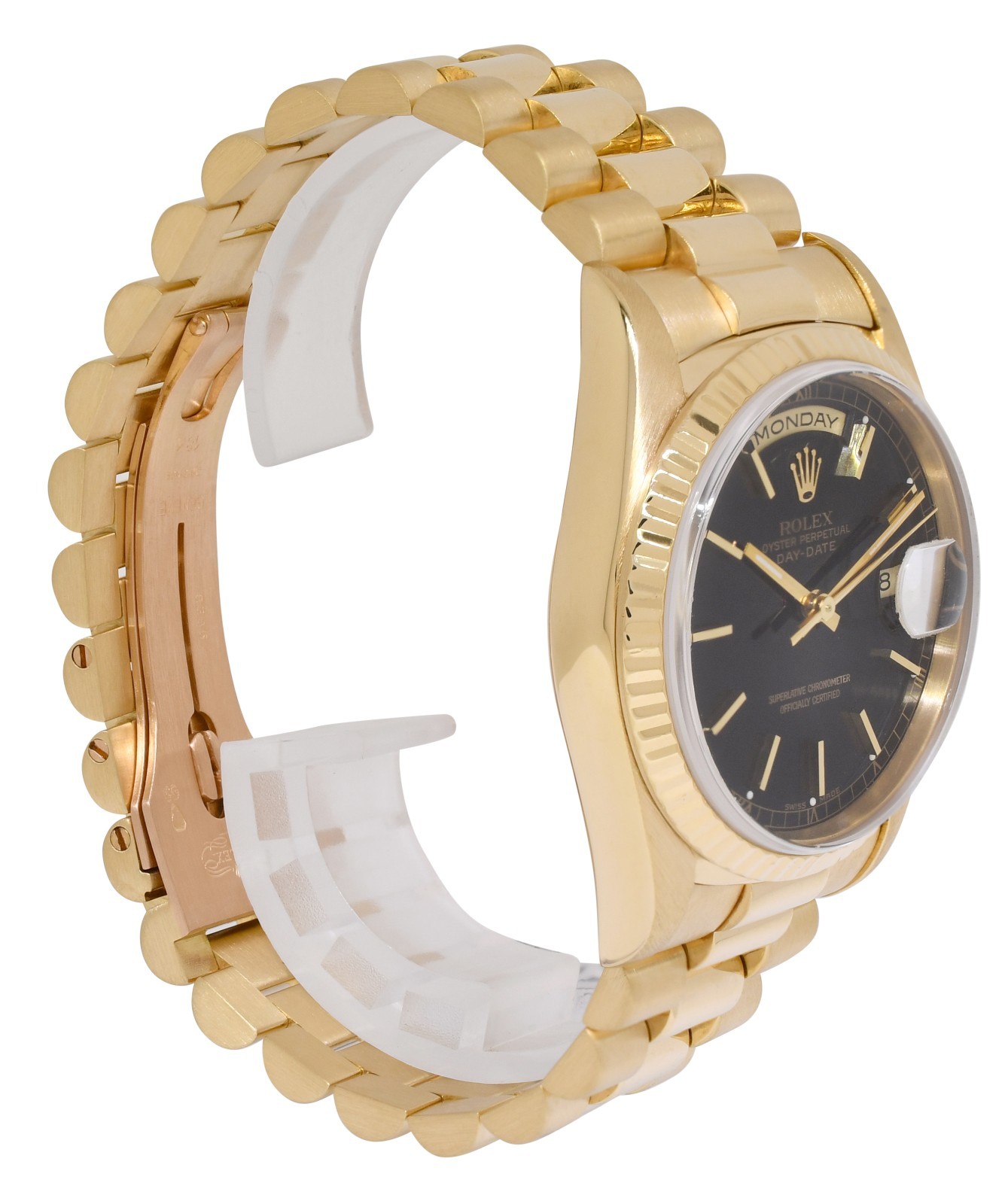 Rolex Day-Date President 18k Yellow Gold Black Dial Mens 36mm Watch E 18238
