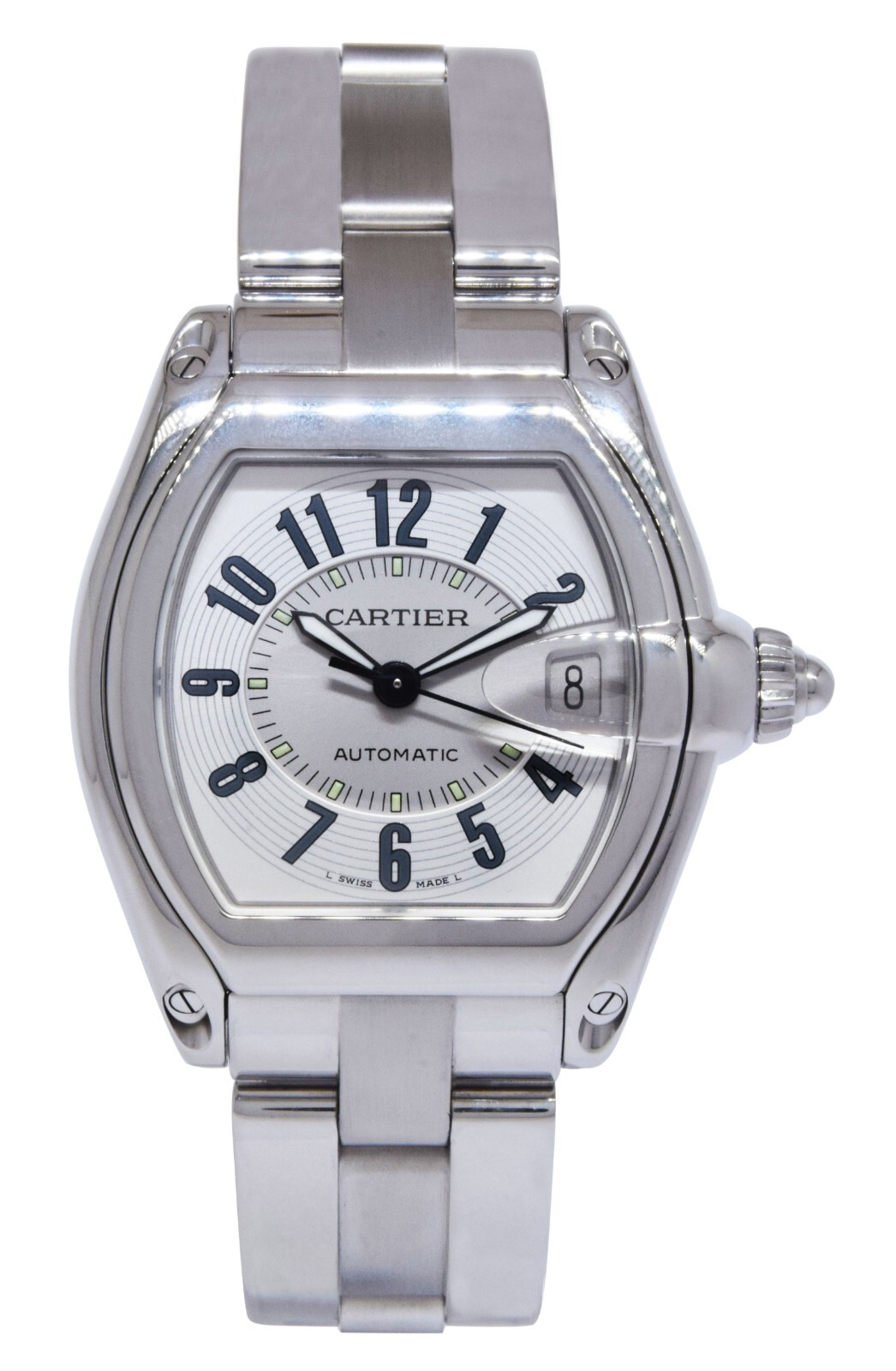 Cartier Roadster Stainless Steel Silver Arabic Dial Mens Automatic Watch 2510
