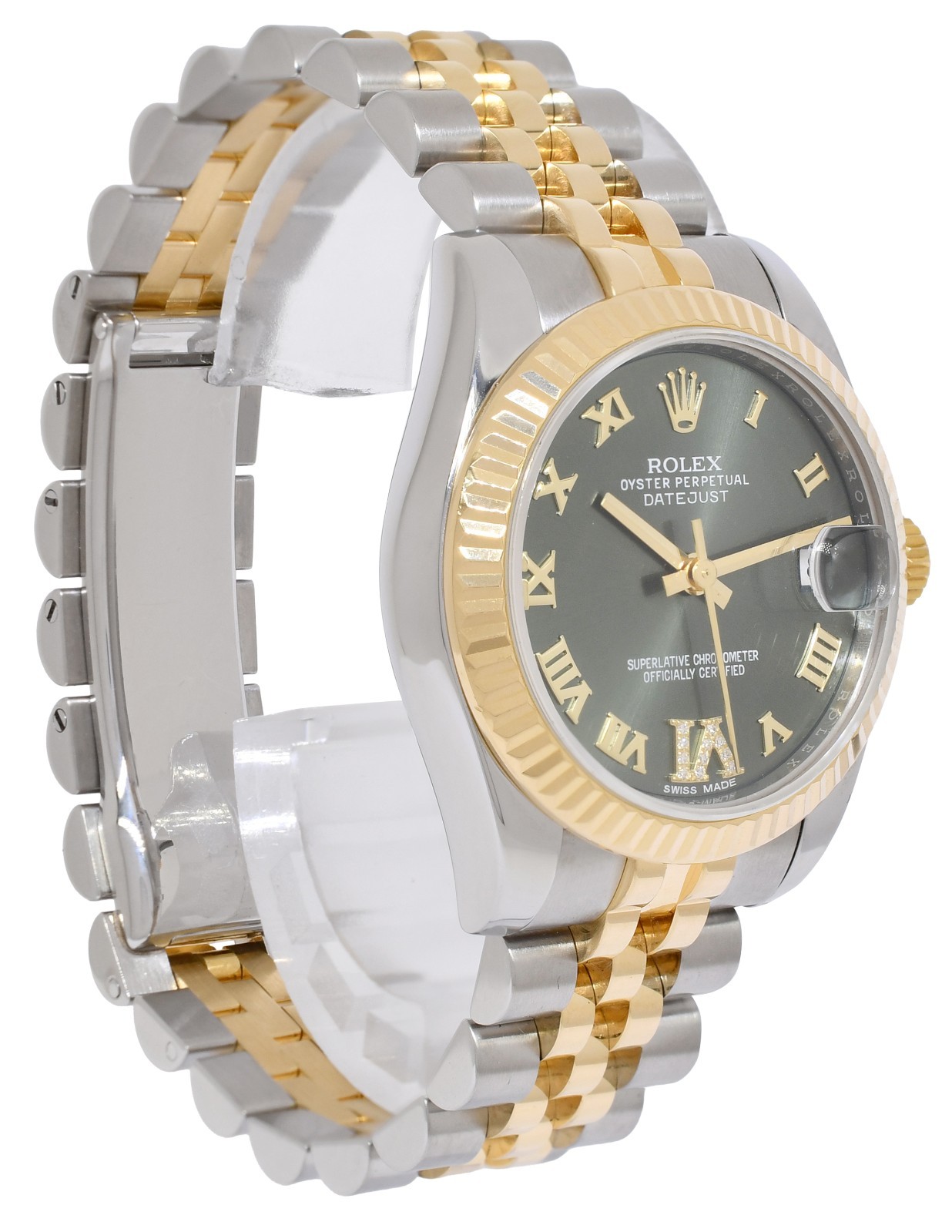 Rolex Datejust 18k Yellow Gold/Steel Olive Green Diamond VI 31mm Watch 178273