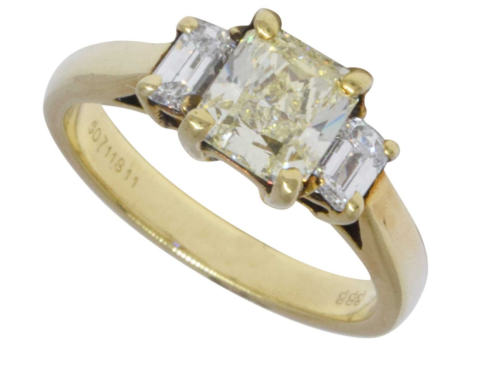 1.32 CT Cut Corner Rectangular 18K Gold & Diamond Ring GIA Fancy Light Yellow