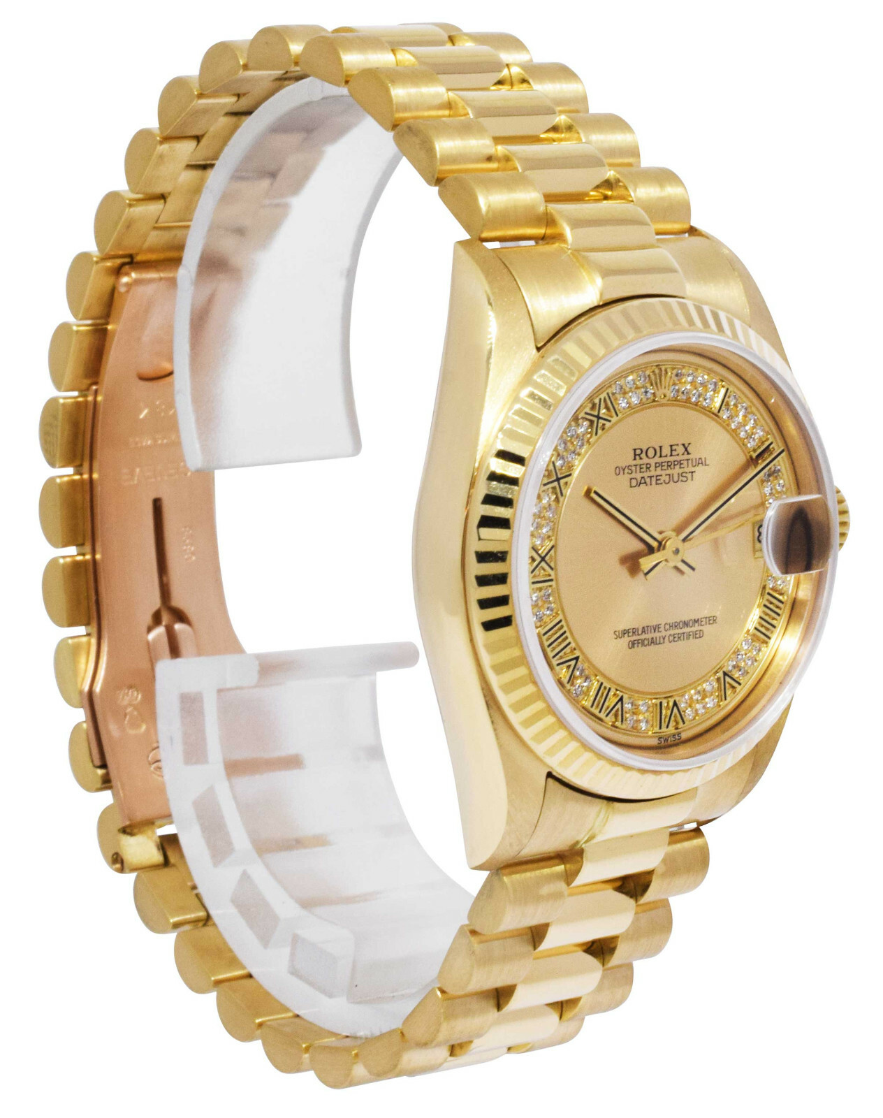 Rolex Datejust President 18k Yellow Gold Diamond Roman Ladies 31mm Watch E 68278