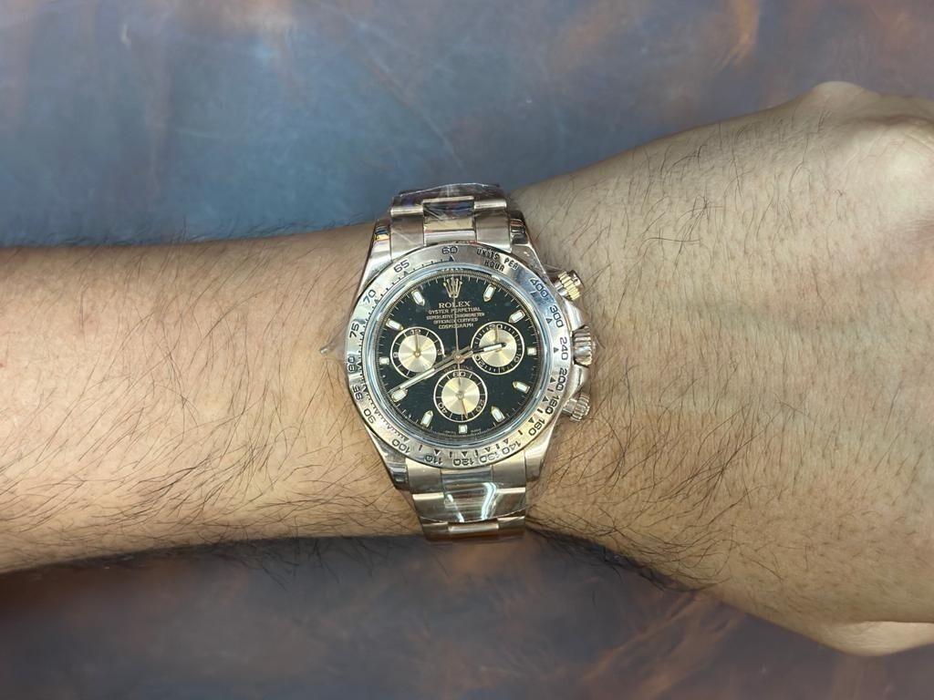 Rolex Daytona Chronograph 18k Rose Gold Black/Pink Dial Watch +Card '14 116505