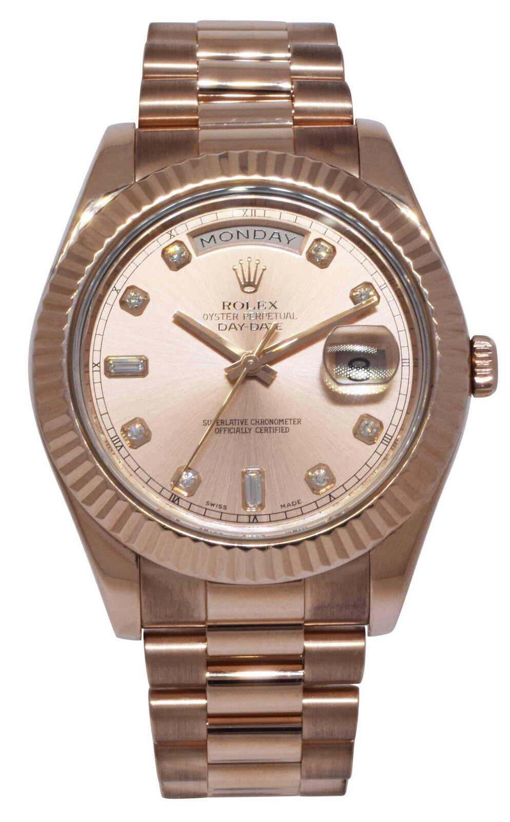 Rolex Day-Date II President 18k RG Pink Diamond Dial Mens Watch 218235