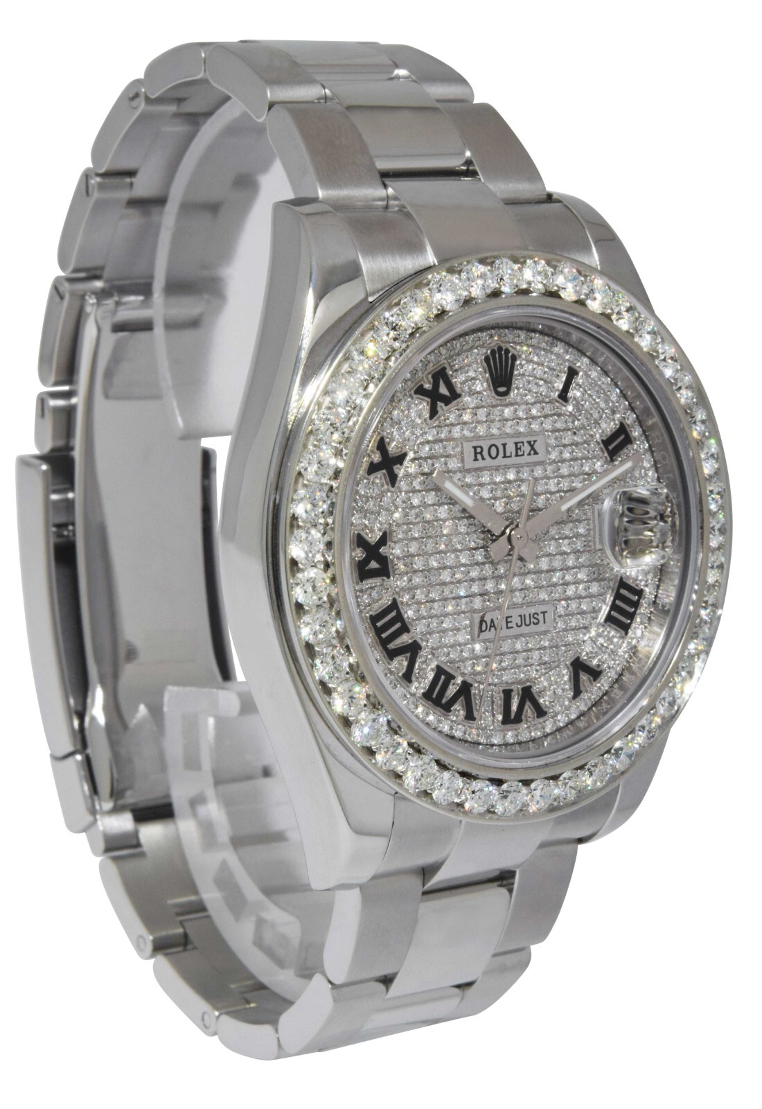 Rolex Datejust II Steel Pave Diamond Roman Dial & Bezel 41mm Oyster Watch 116300