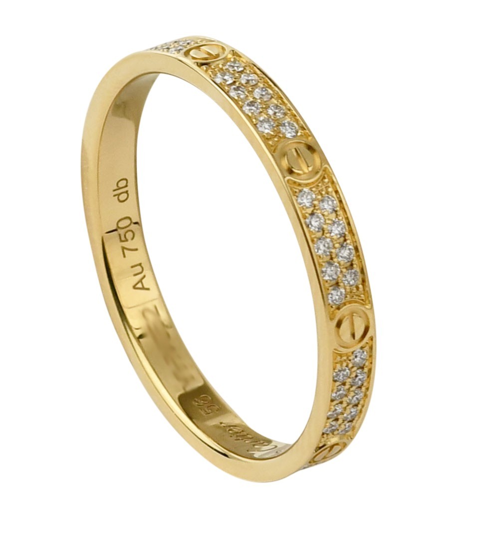 Cartier Love Ring Pave Diamond 18k Yellow Gold Mini Band Size 56 B/P'24 B4218056 Cartier Love Ring Pave Diamond 18k Yellow Gold Mini Band Size 56 B/P'24 B4218056