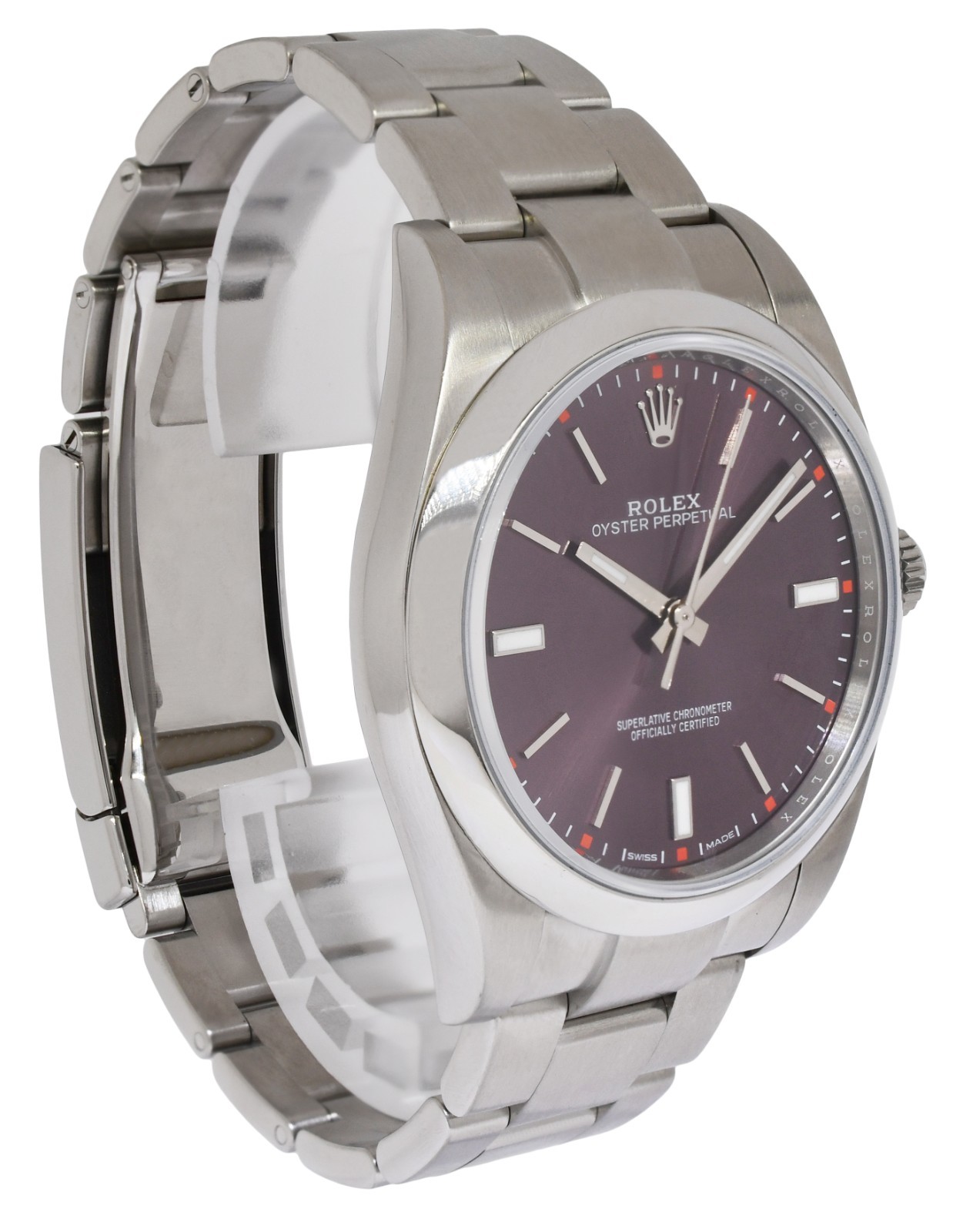 Rolex Oyster Perpetual 39 Steel Purple Grape Dial Mens Watch 114300
