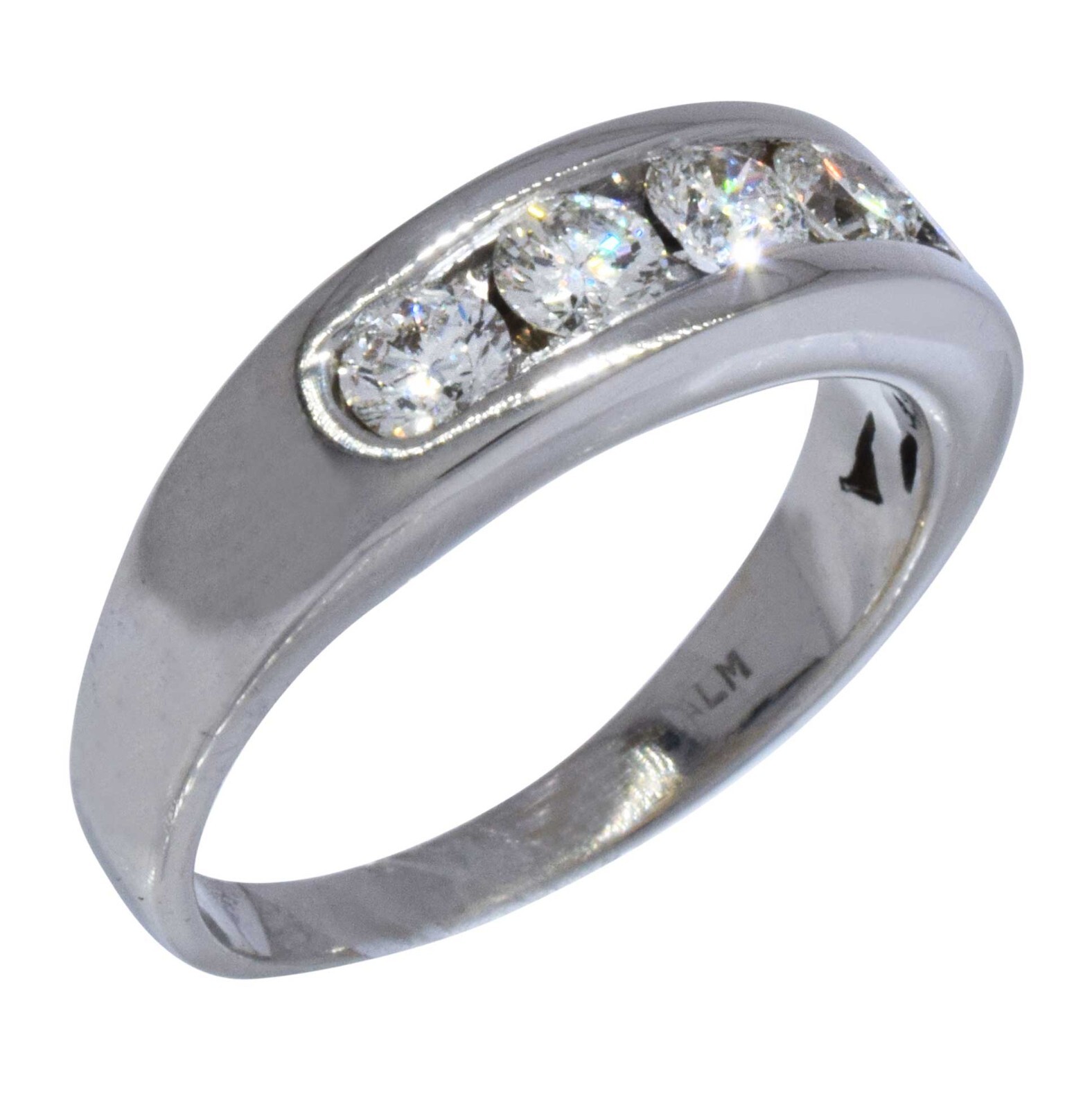 Ladies Channel Set Diamond Wedding Band in 18K White Gold Size 8 1/2