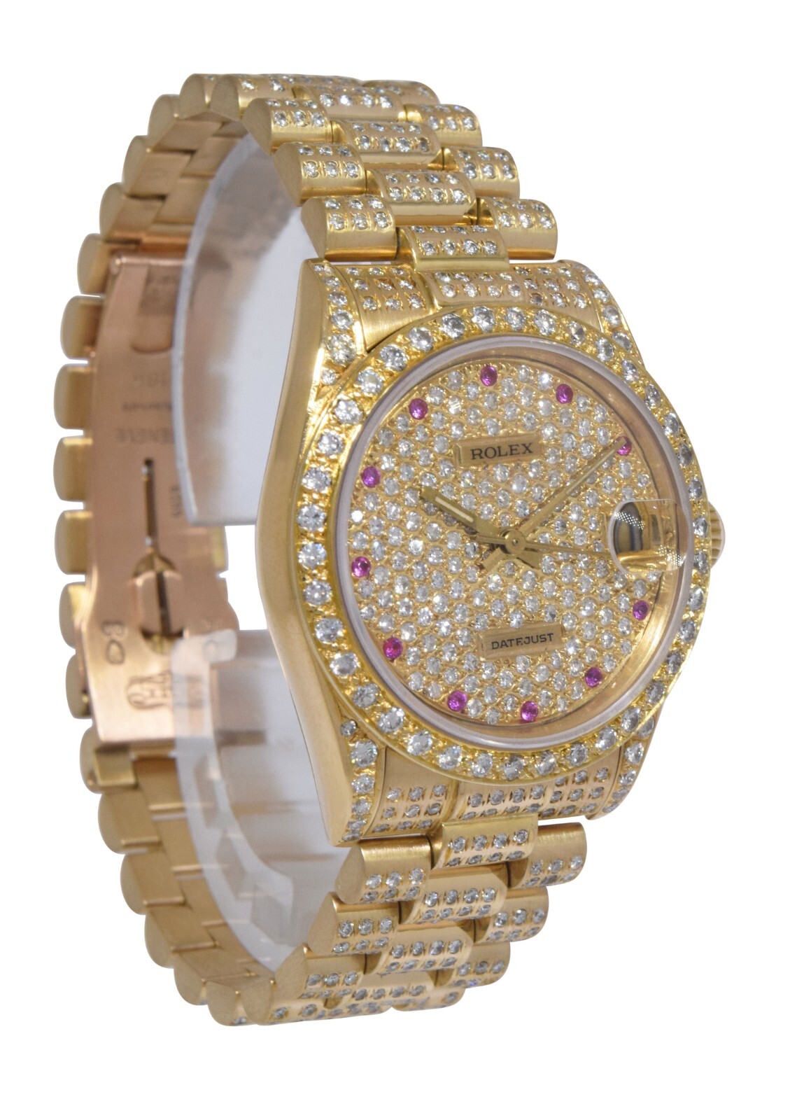 Rolex Datejust President 18k Yellow Gold Diamond Iced Out Ruby 31mm Watch 68278