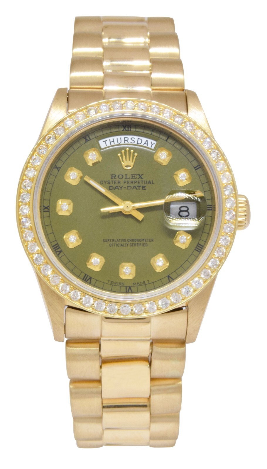 Rolex Day-Date President 18k Yellow Gold Diamond Dial/Bezel 36mm Watch '87 18038