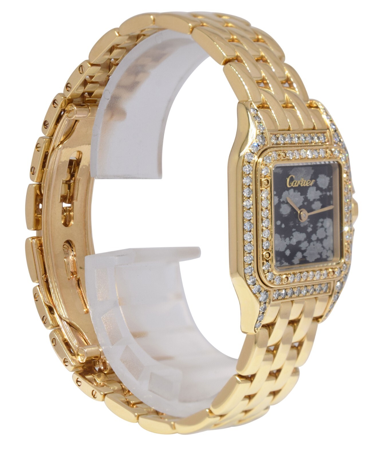Cartier Panthere Small 18k Yellow Gold Obsidian Stone Dial Diamond Ladies Watch