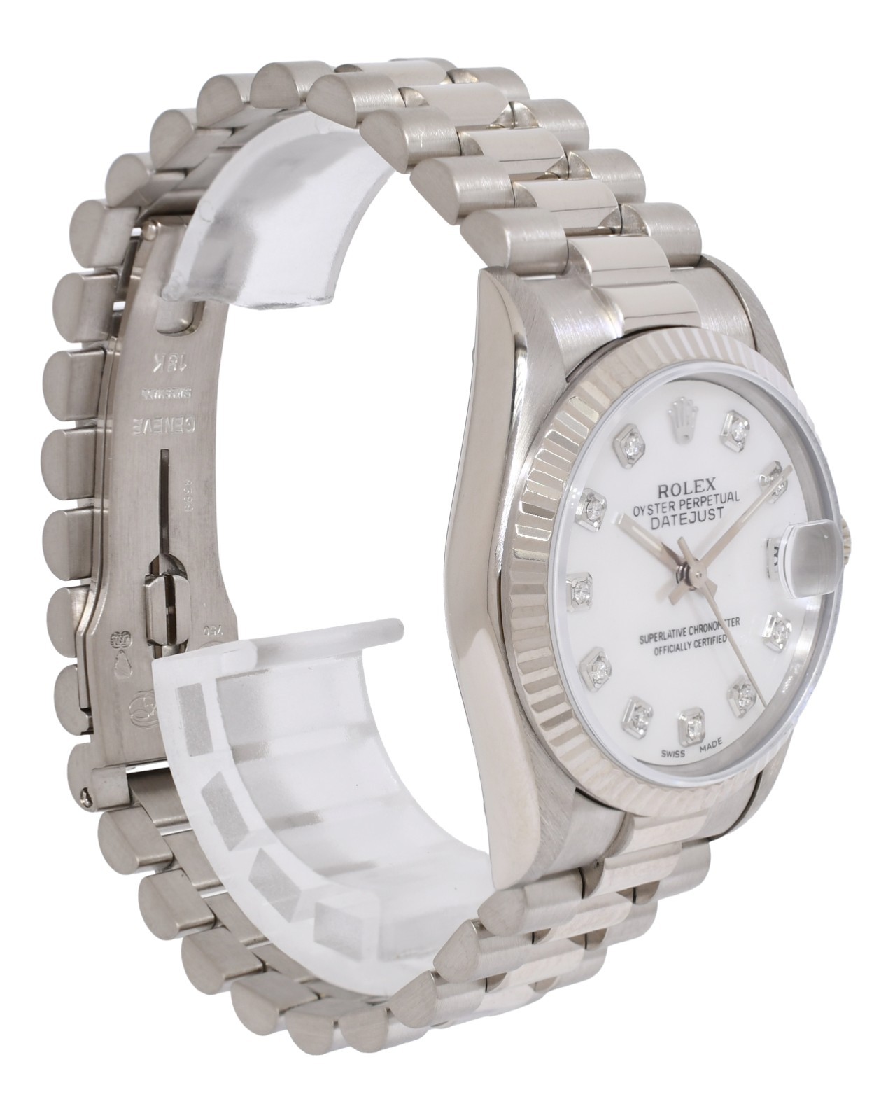Rolex Datejust President 18k White Gold MOP Diamond Dial 31mm Watch L 68279