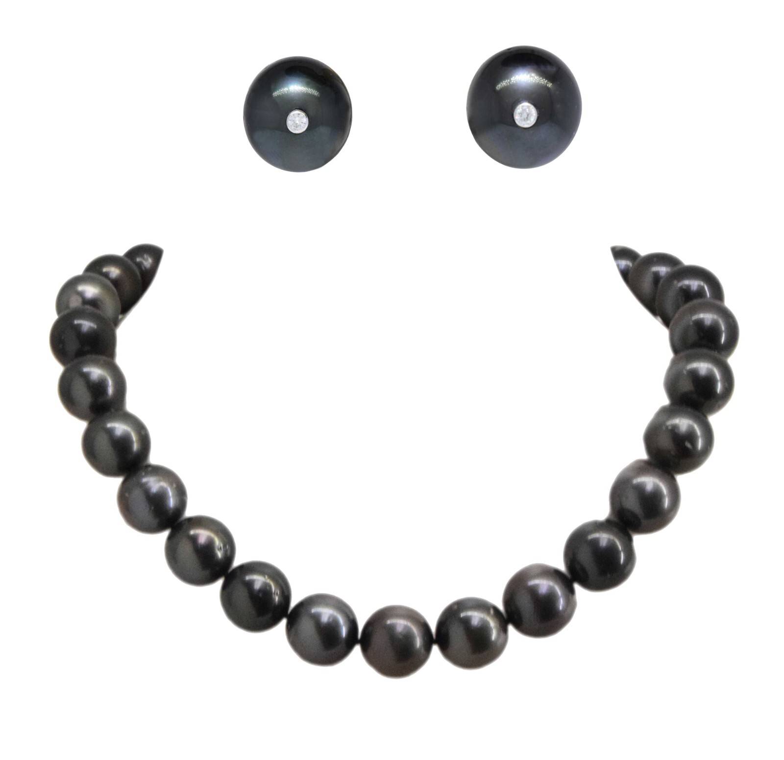 Black South Sea Tahitian Pearl Necklace 17" w/ White Gold Clasp & Earrings SET Black South Sea Tahitian Pearl Necklace 17" w/ White Gold Clasp & Earrings SET