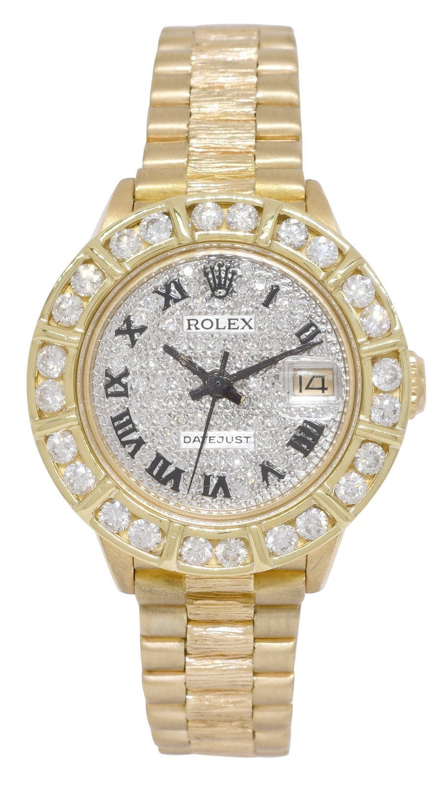 Rolex Datejust President 18k Yellow Gold Bark Pave Diamond 26mm Watch '79 6927