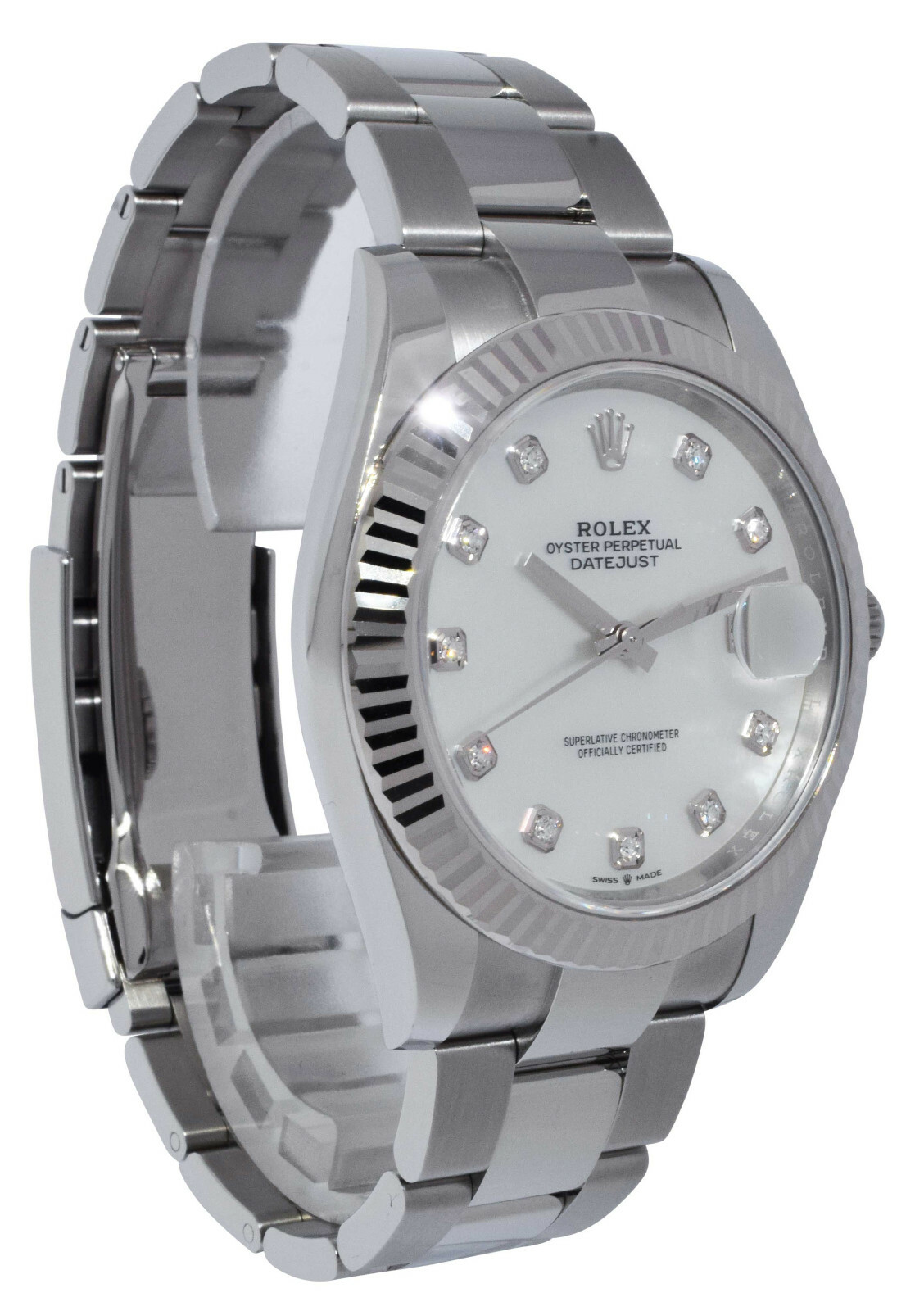 Rolex Datejust 41 Steel & 18k WG MOP Diamond Dial Watch +Card '22 126334