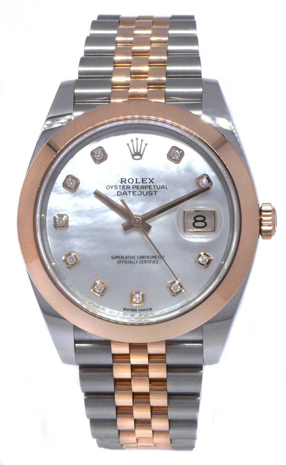 NOS Rolex Datejust 41 Steel/18k RG MOP Diamond Dial Watch B/P '21 126301