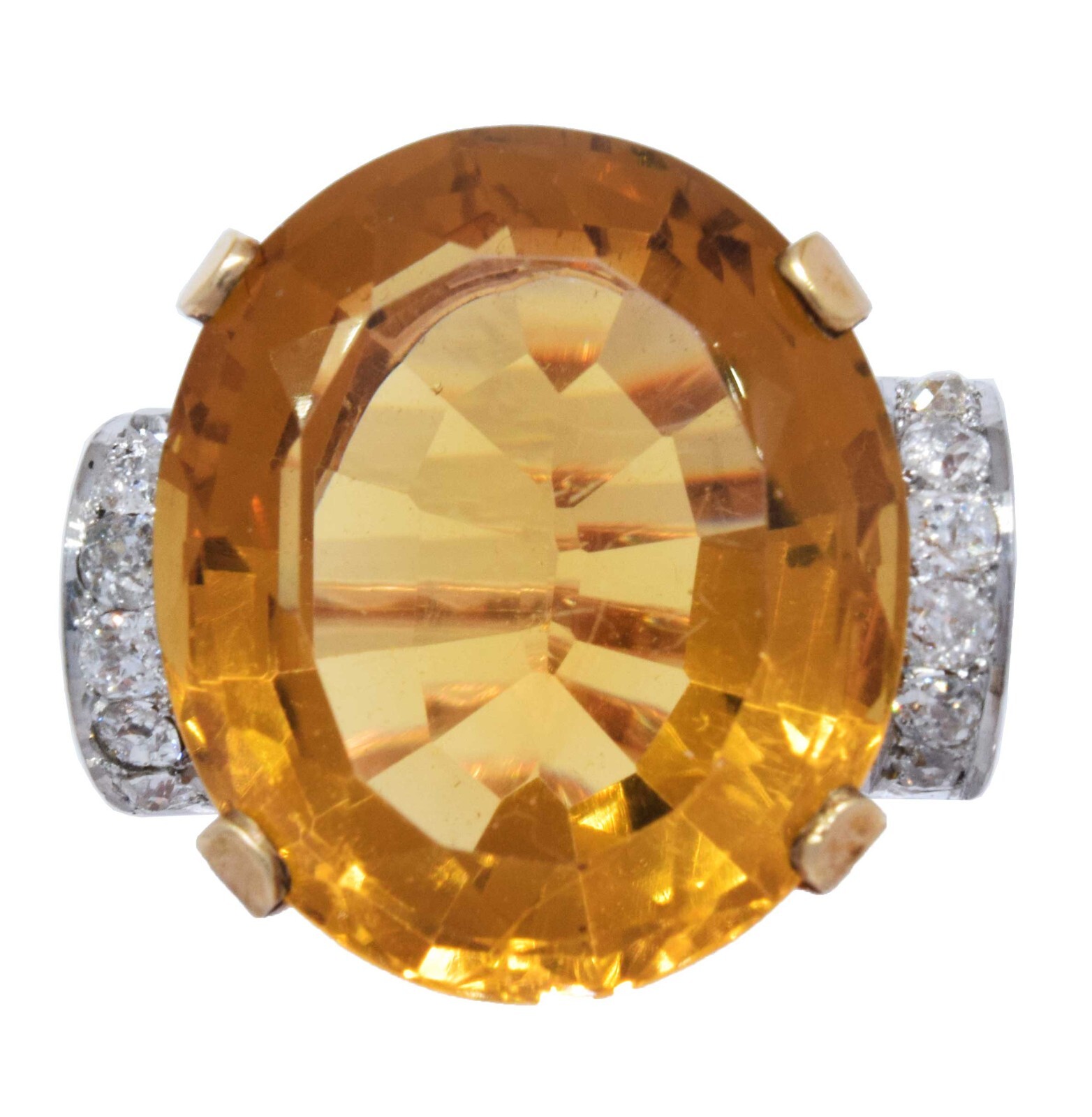 42.00ct Large Citrine & 1.00ct Diamond Ring in 14k Rose Gold 3.5
