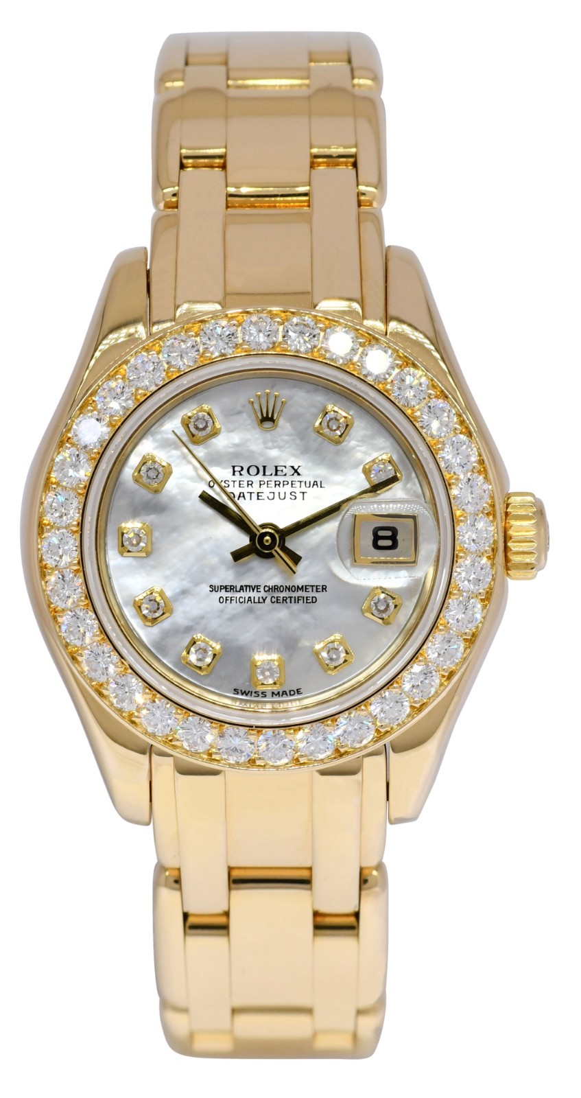 Rolex Datejust Pearlmaster 18k Yellow Gold MOP Diamond Ladies 29mm Watch P 80298