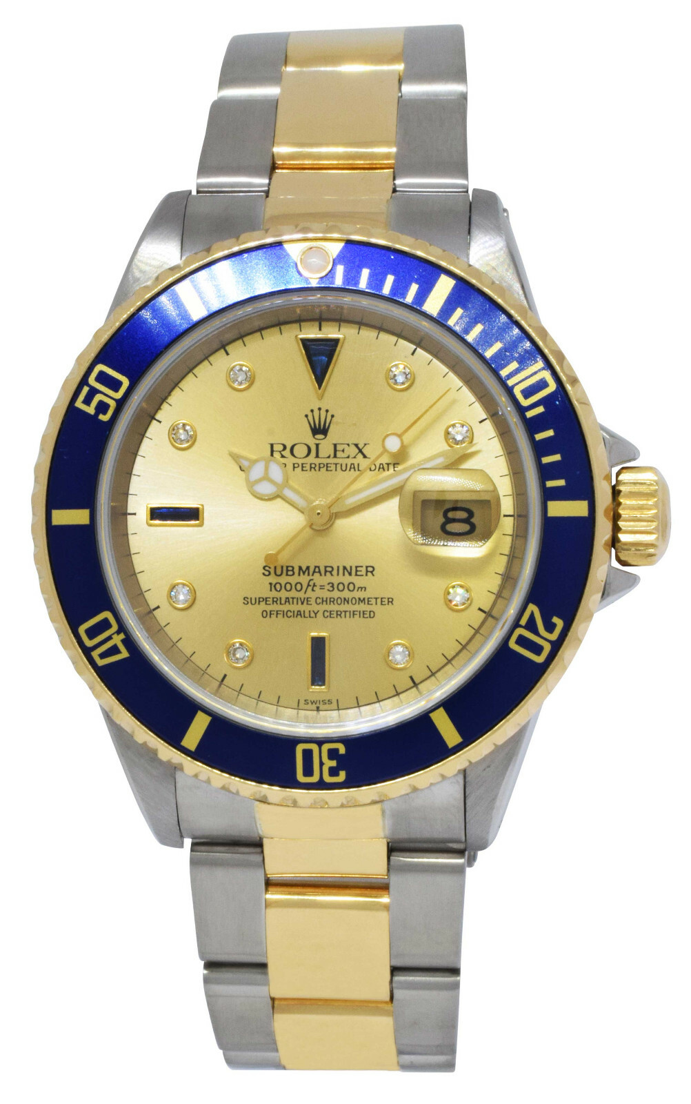 Rolex Submariner 18k Yellow Gold/Steel Serti Diamond 40mm Watch +Papers A 16613
