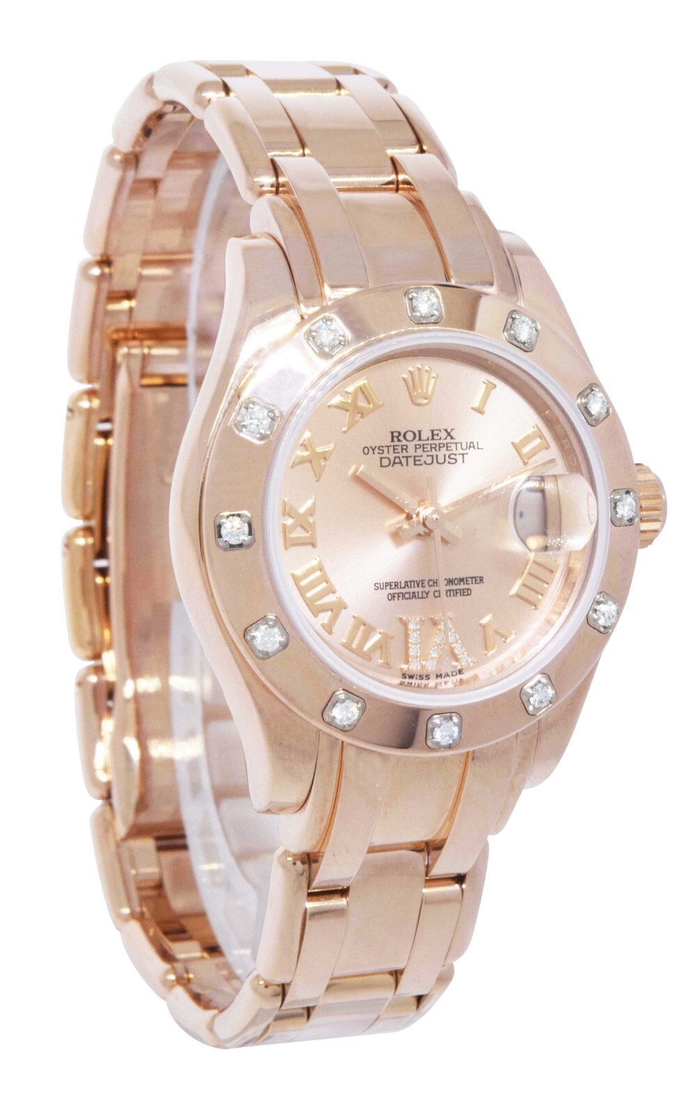 Rolex Pearlmaster 18k Rose Gold Pink Diamond Dial Ladies 29mm Watch G 80315
