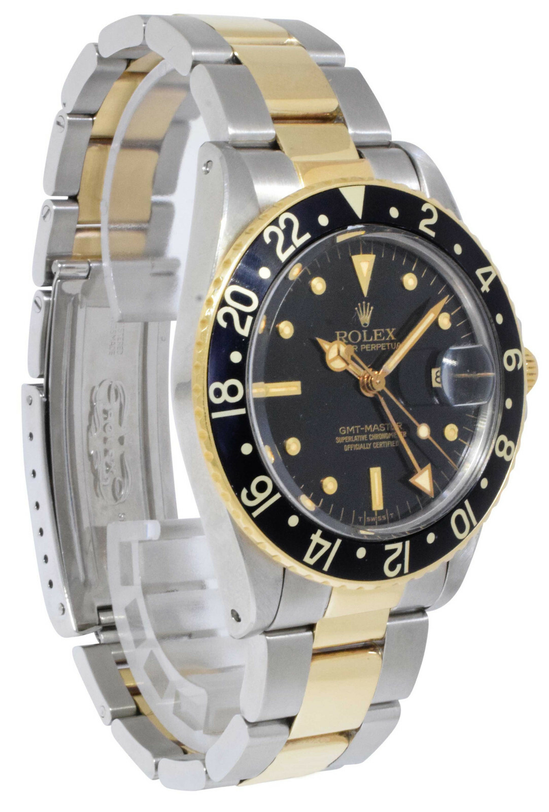 Rolex GMT-Master Oyster 14k Gold/Steel Black Nipple Dial 40mm Watch '79 16753