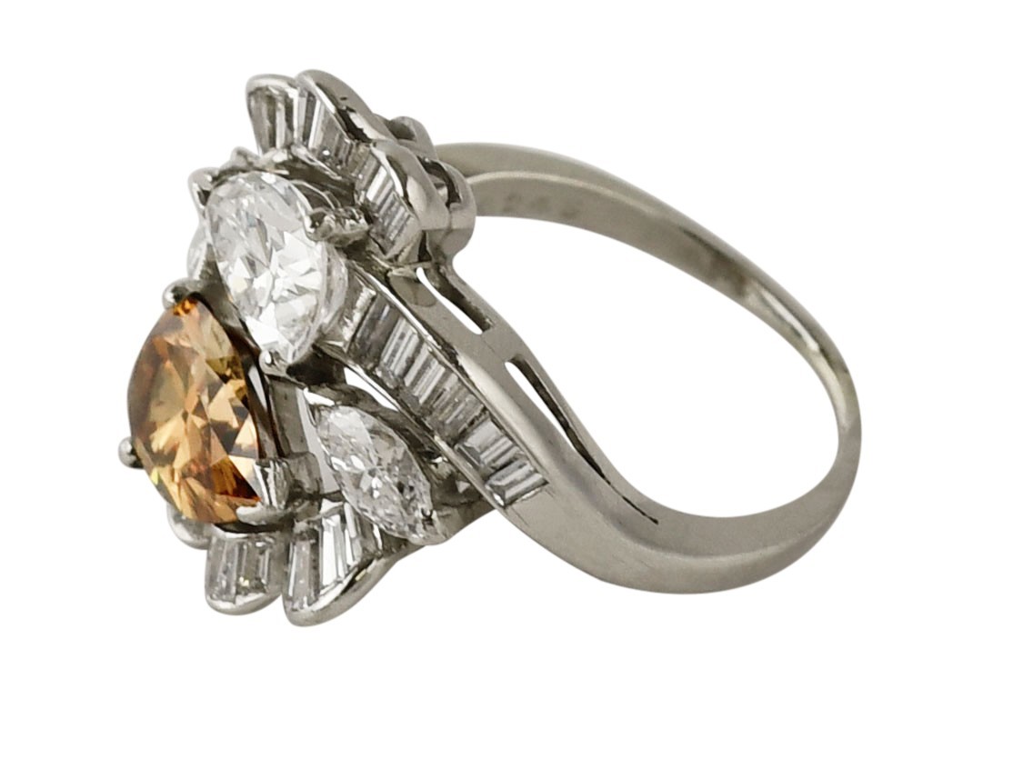GIA 1.49 & 1.08 Carat Pear Brilliant Diamond Platinum Cocktail Ring size 6.25