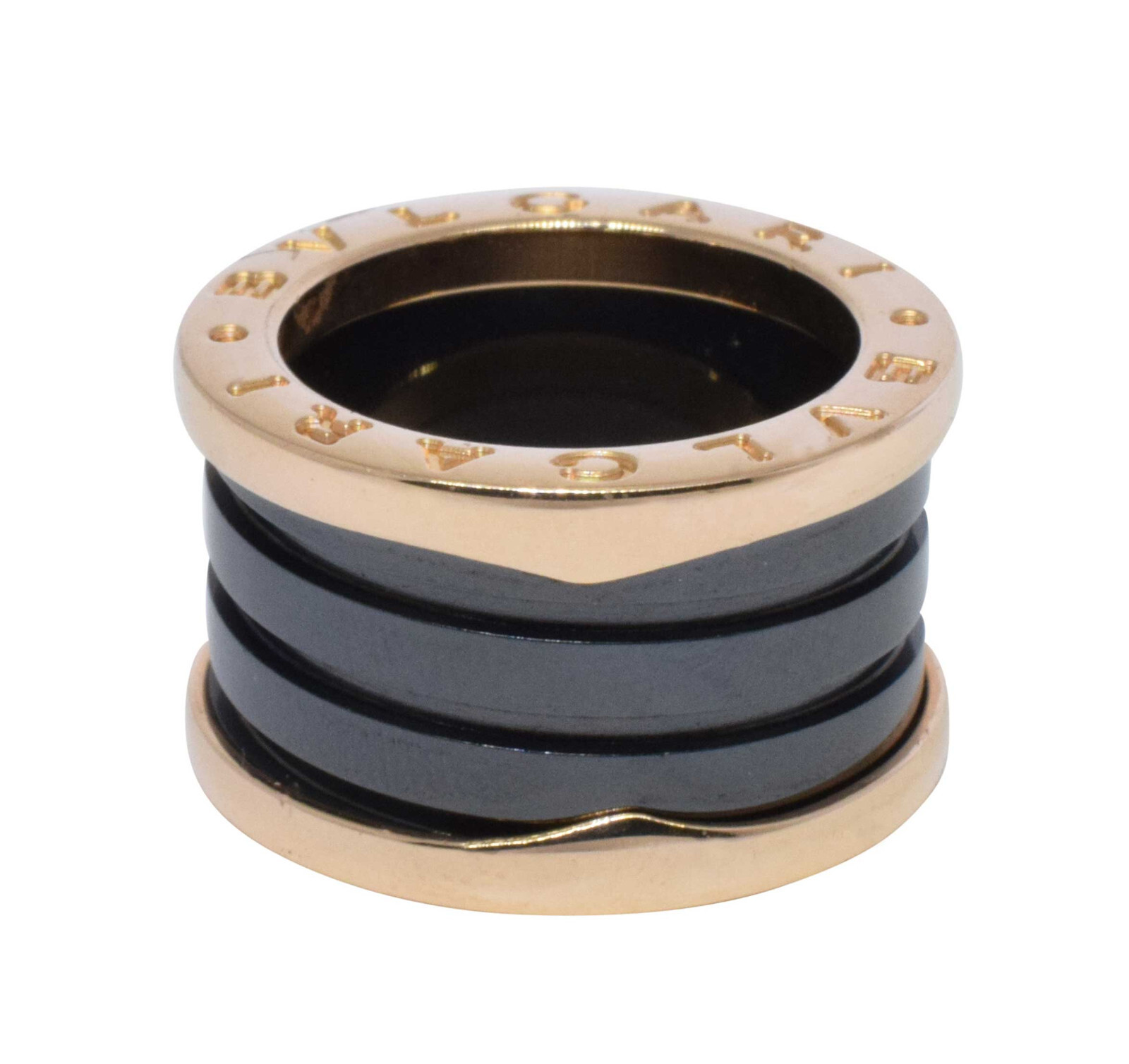 Bvlgari B.Zero1 18k Rose Gold & Black Ceramic Four Band Ring Size 47 B/P 345845