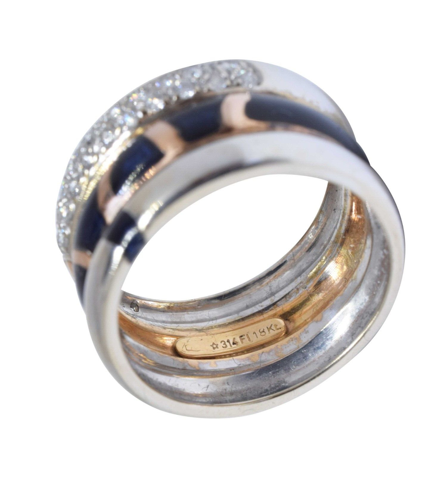 Nouvelle Bague Ladies 18k White & Rose Diamond & Enamel Ring 5.5