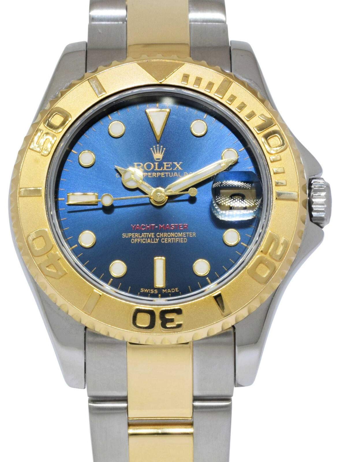 Rolex Yacht-Master 18k Yellow Gold/Steel Blue Dial Ladies 35mm Watch K 168623