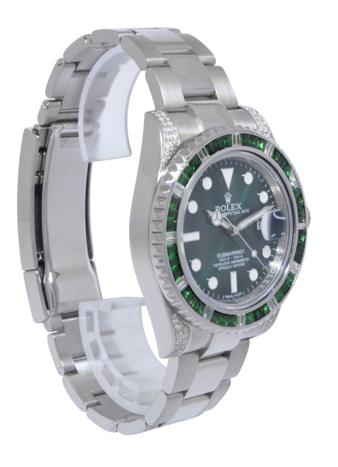 Rolex Submariner Date Steel Green Stones & Diamond 40mm Watch 116610