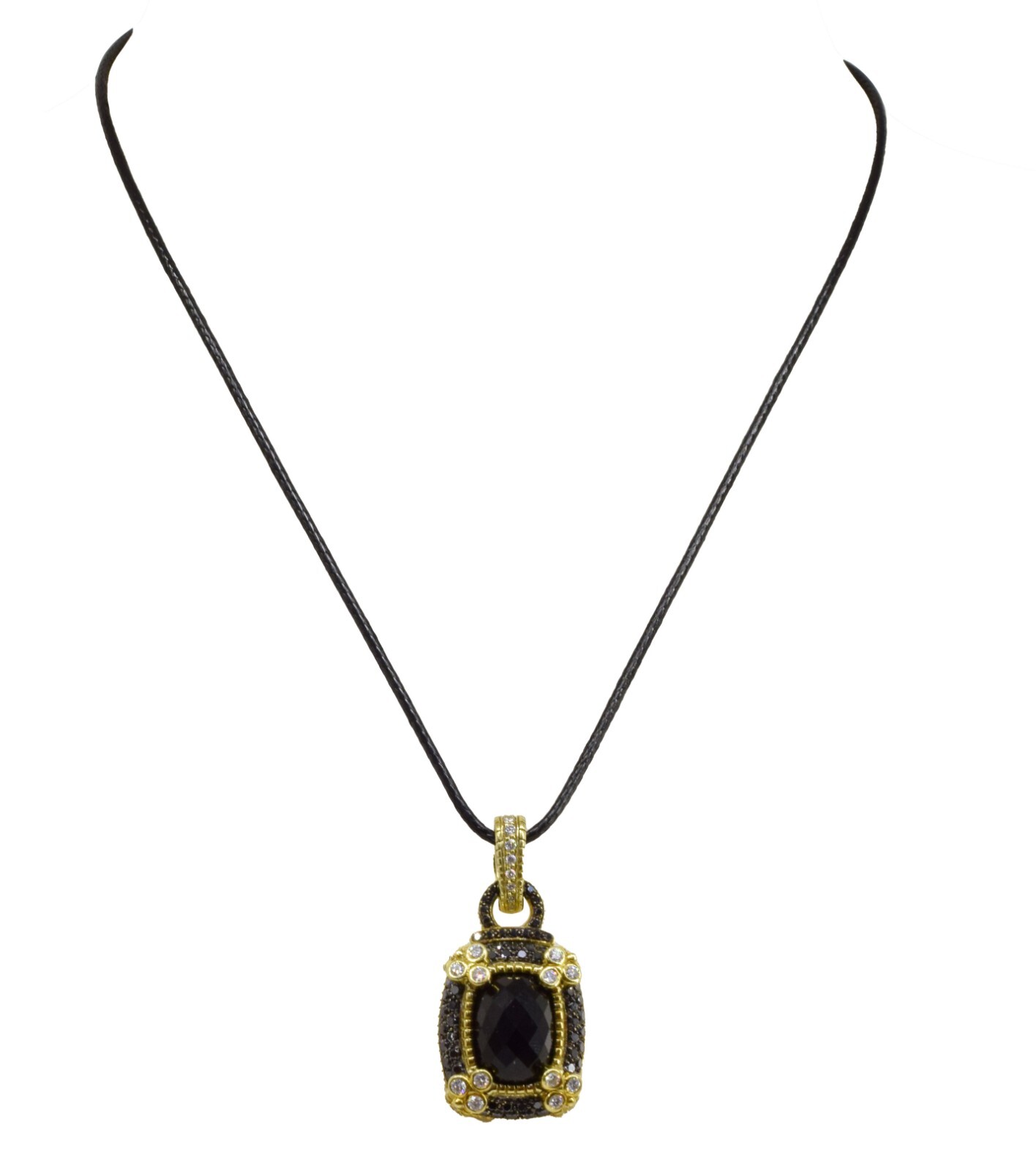 Judith Ripka 18k Yellow Gold Onyx Black & White Diamond Pendant