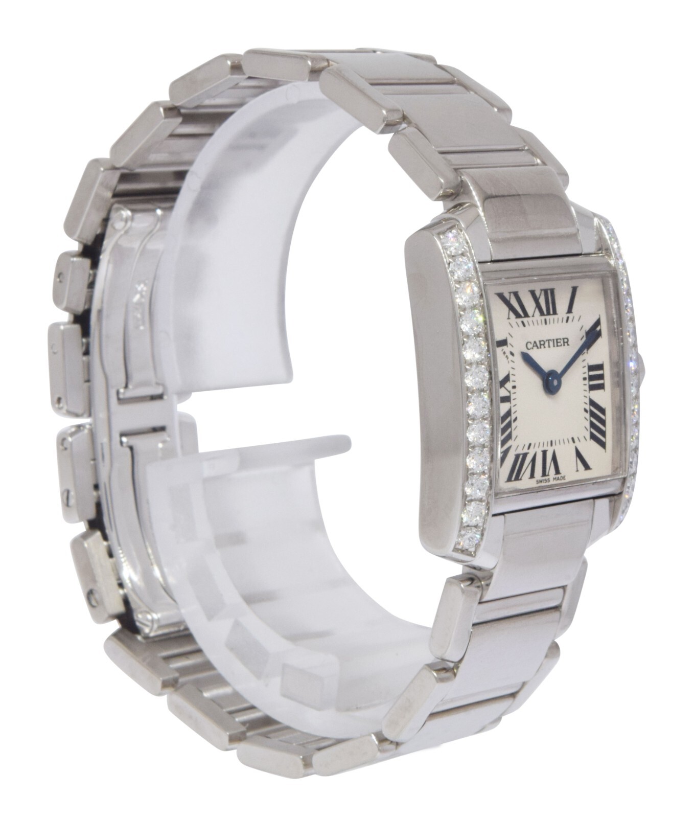Cartier Tank Francaise Small 18k White Gold Diamond Ladies Watch WE1002S3 2403