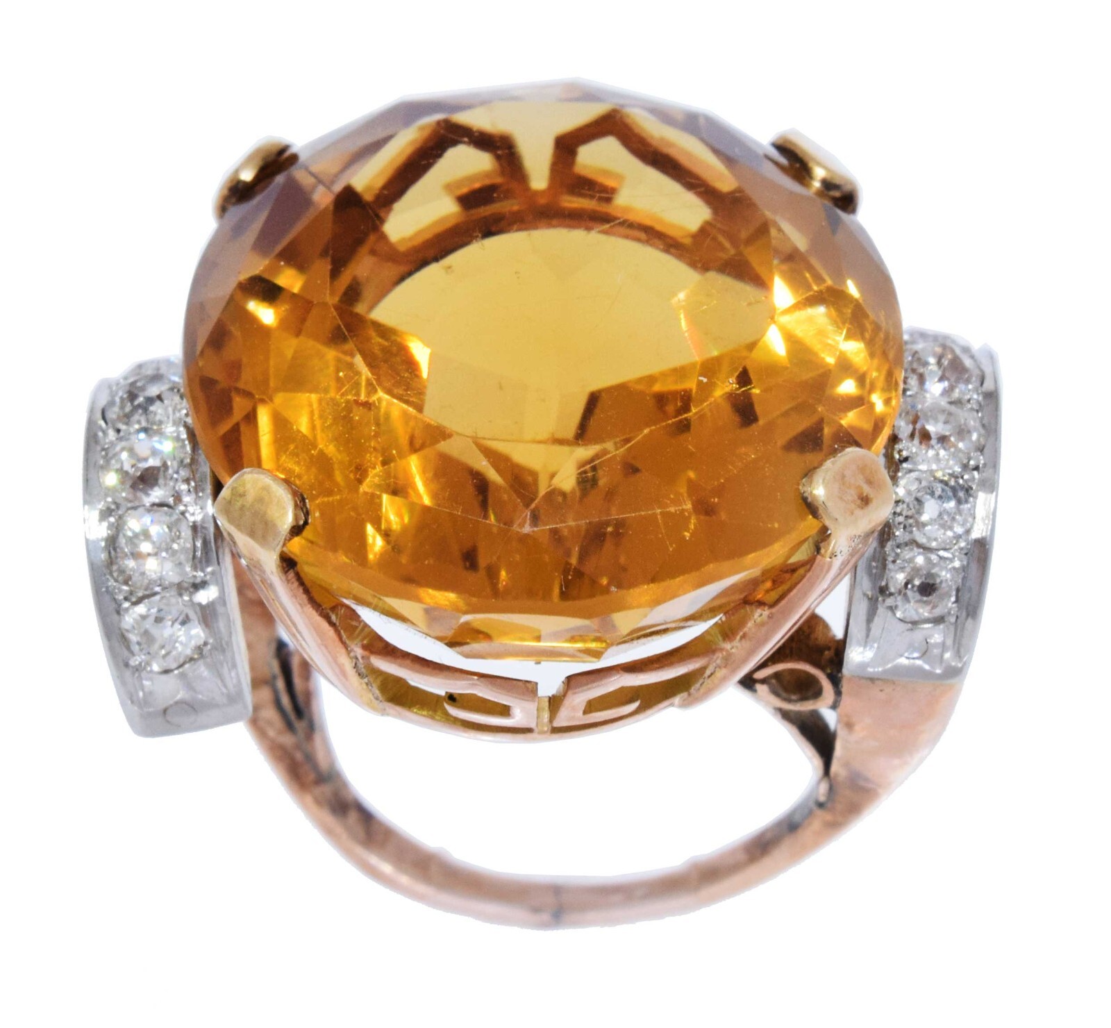 42.00ct Large Citrine & 1.00ct Diamond Ring in 14k Rose Gold 3.5