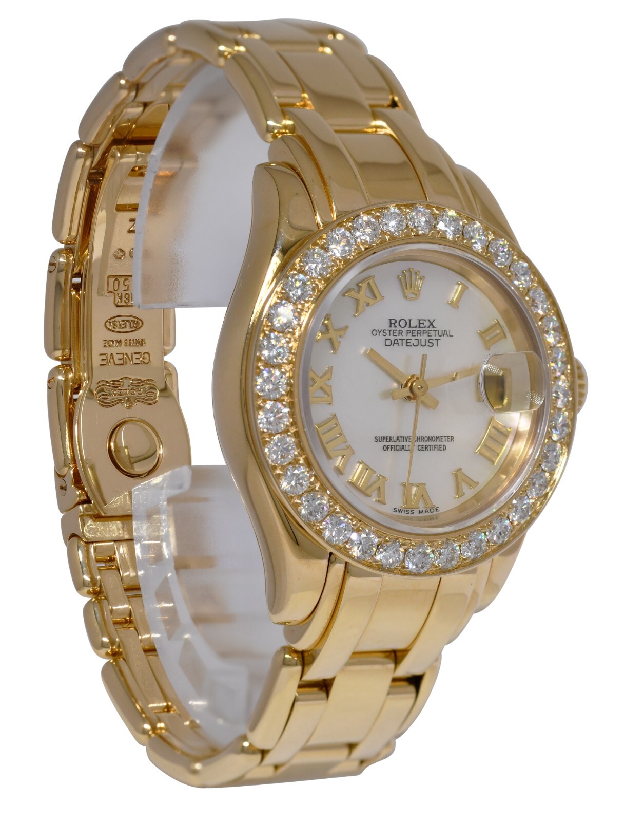 Rolex Datejust Pearlmaster 18k Yellow Gold MOP Diamond Ladies 29mm Watch W 69328