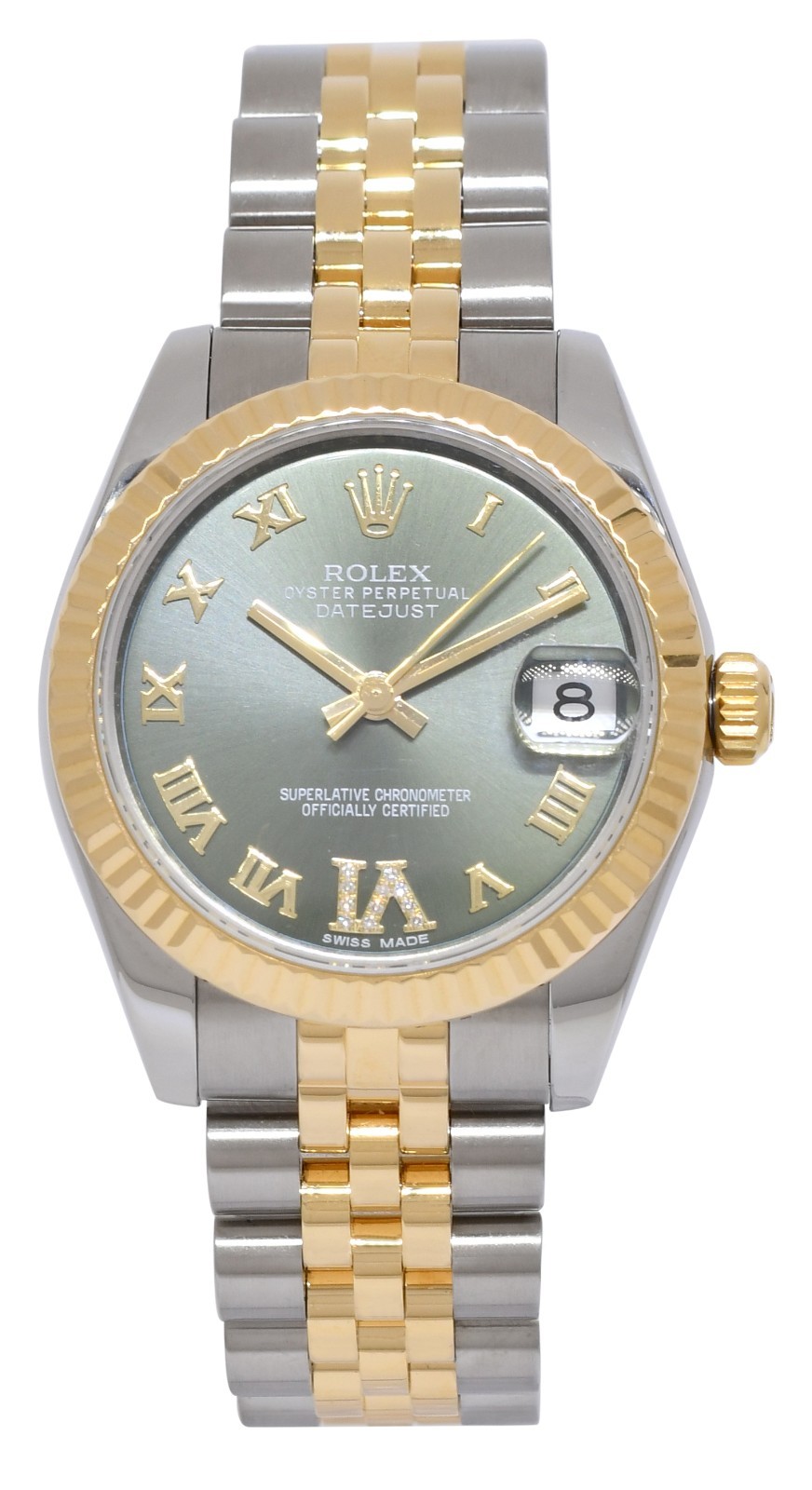 Rolex Datejust 18k Yellow Gold/Steel Olive Green Diamond VI 31mm Watch 178273