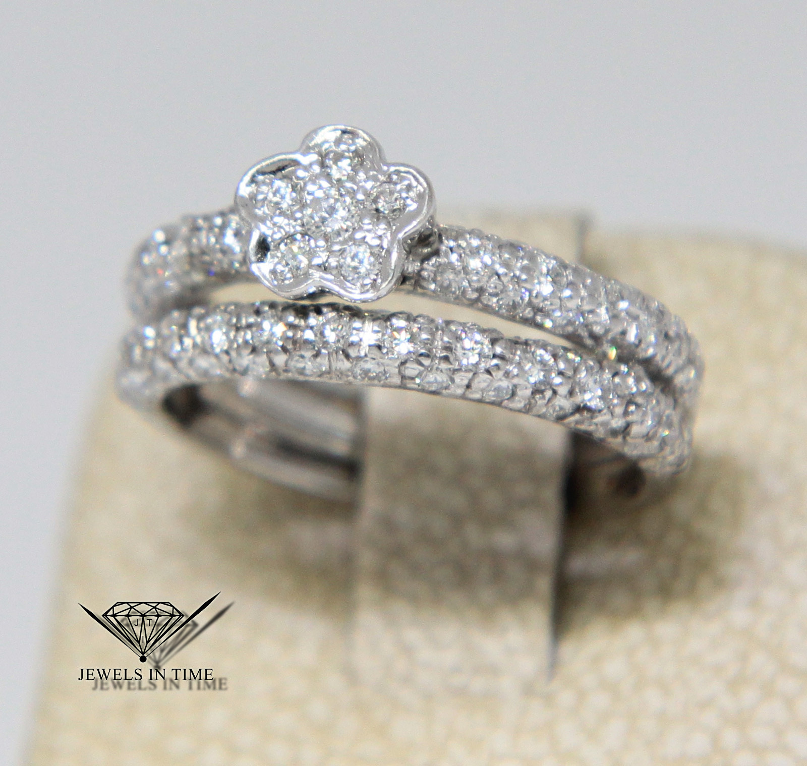 0.90 Carat Pave Diamond & 14k White Gold Ring Size 5.5