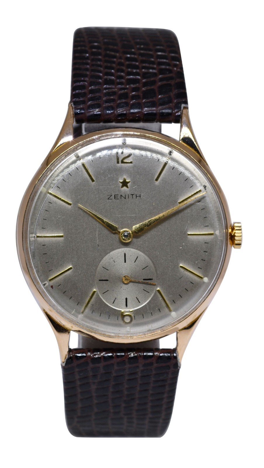 Zenith Vintage 18k Rose Gold Silver Dial Mens 36.5mm Manual Watch