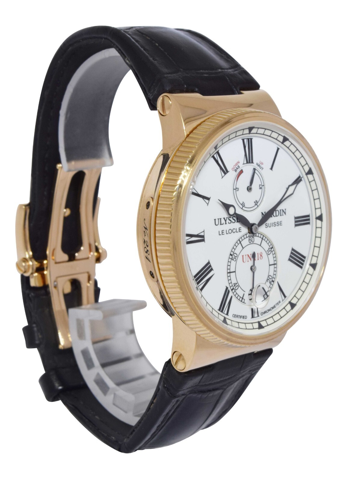 Ulysse Nardin Marine Chronometer 18k Rose Gold Mens 45mm Watch Box/Book 1186-122