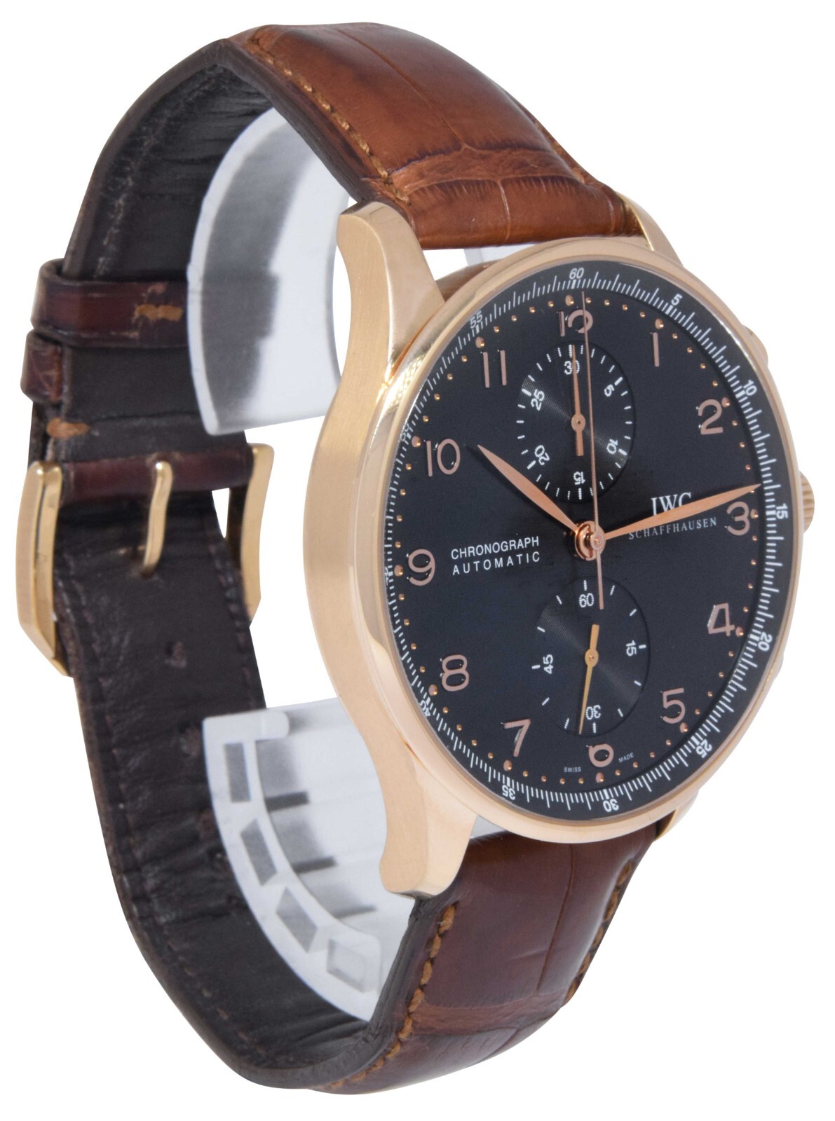 IWC Portuguese Chronograph 3714 18k Rose Gold Black Dial 41mm Watch IW371415