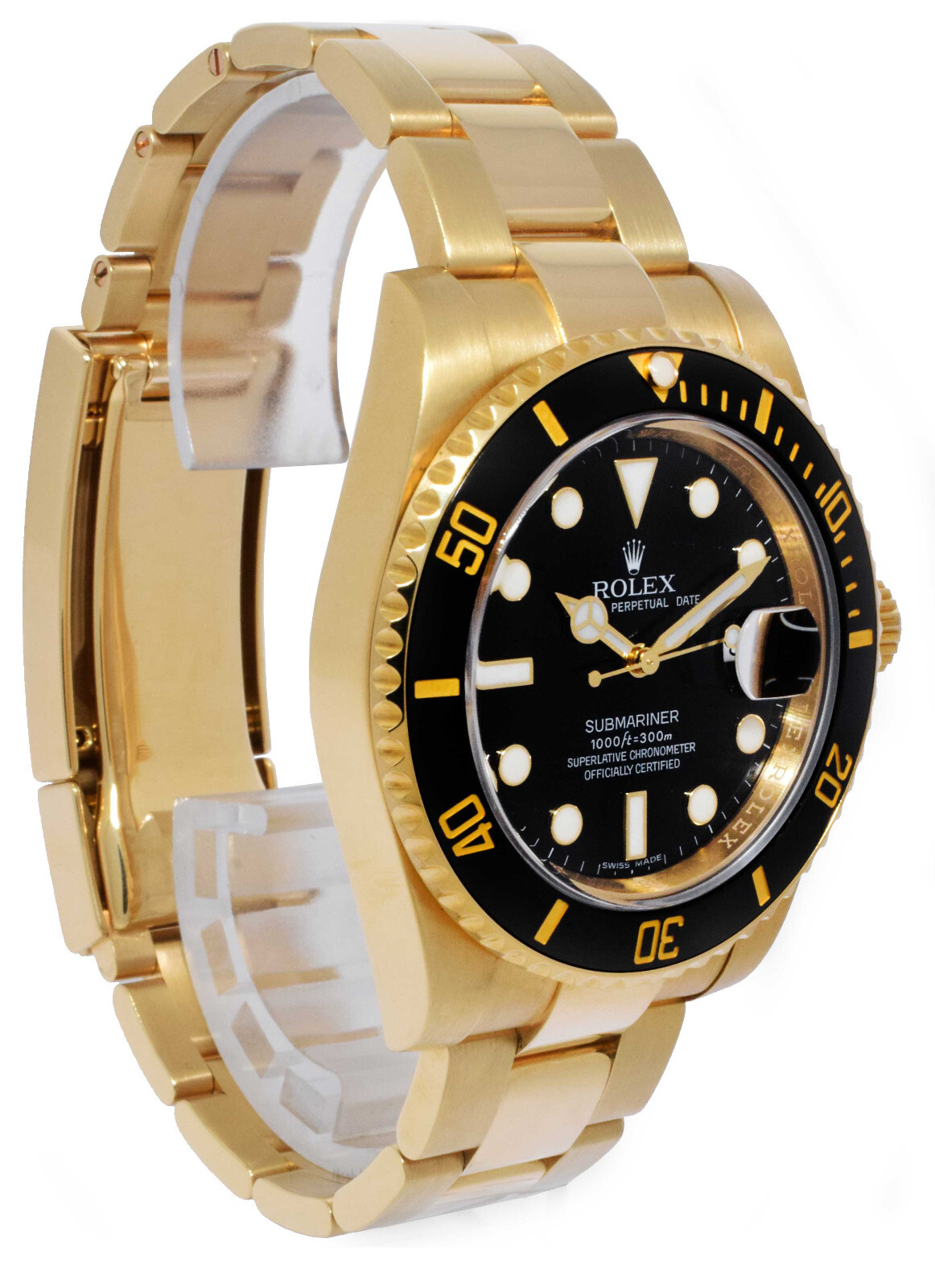 Rolex Submariner Date 18k Yellow Gold Black Ceramic 40mm Watch B/P '19 116618