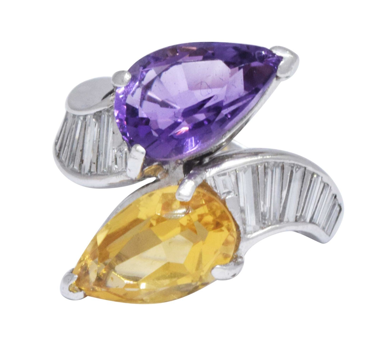 Platinum Diamond Amethyst & Citrine Ladies Ring Size: 5.75