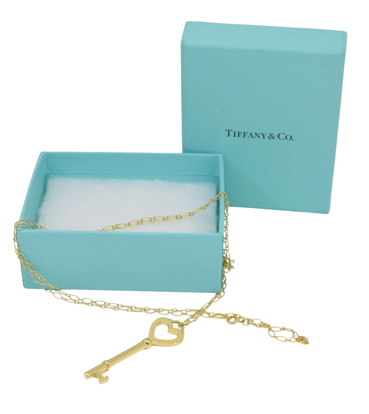 Tiffany & Co. Heart Key 18k Yellow Gold Pendant Long Chain Necklace 31"