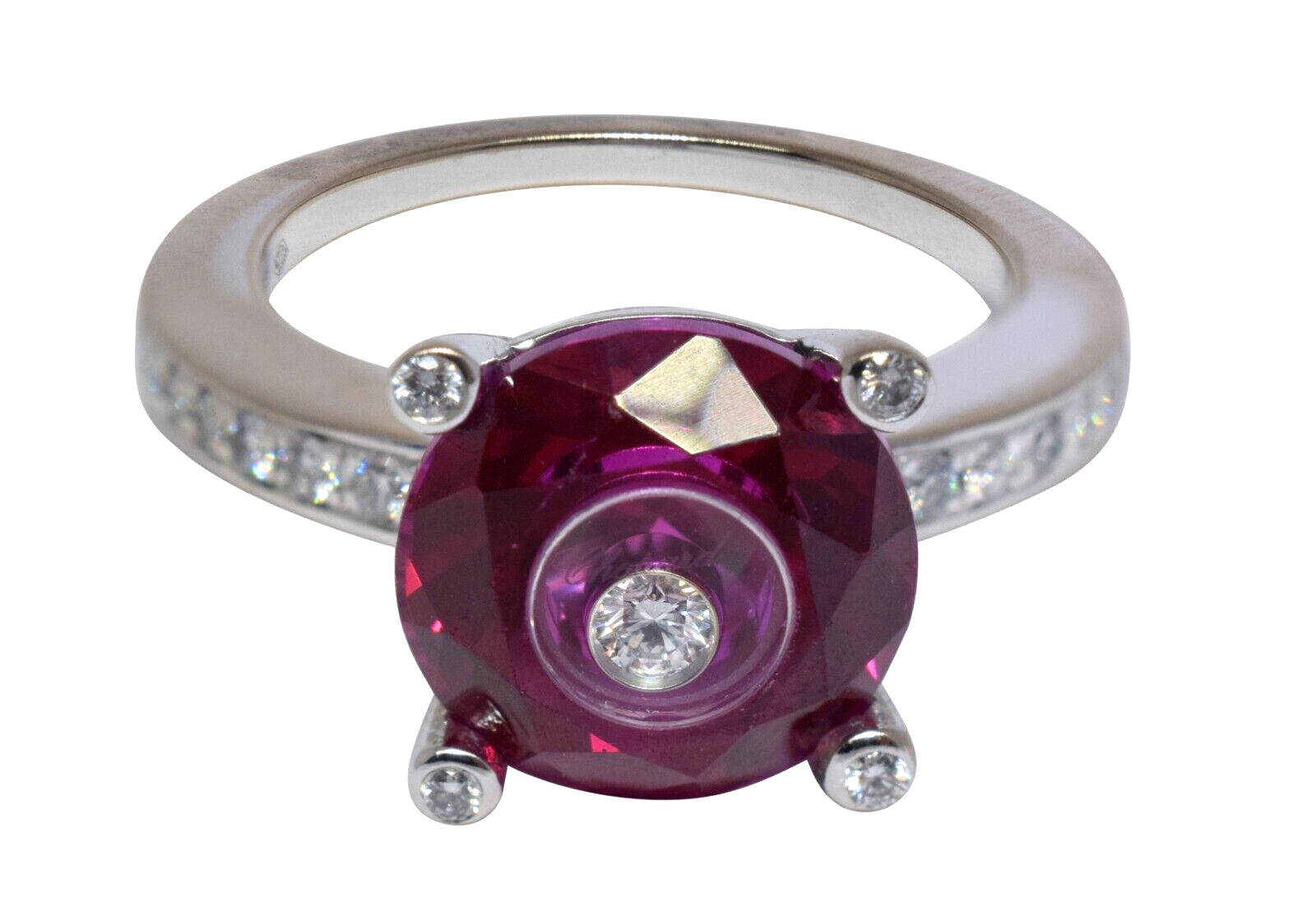 Chopard So Happy Red Stone & Diamond 18k White Gold Ring +Cert 826231-1308