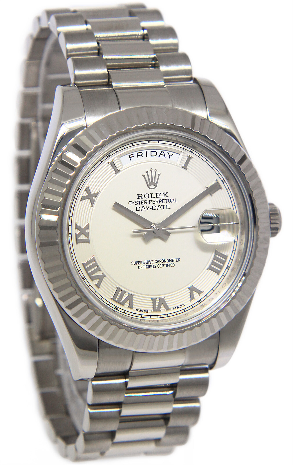 Rolex Day-Date II President 18k WG Ivory Concentric 41mm Watch '12 B/P 218239
