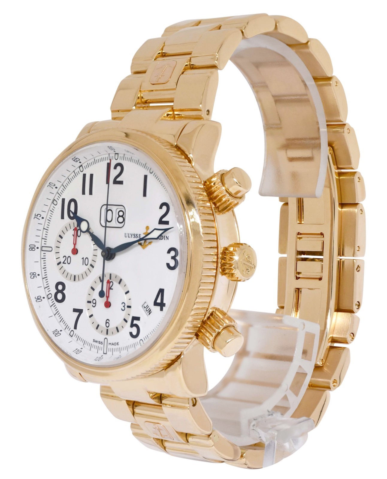 Ulysse Nardin Marine Annual Chronograph 18k Rose Gold 40mm Watch B/P 516-22