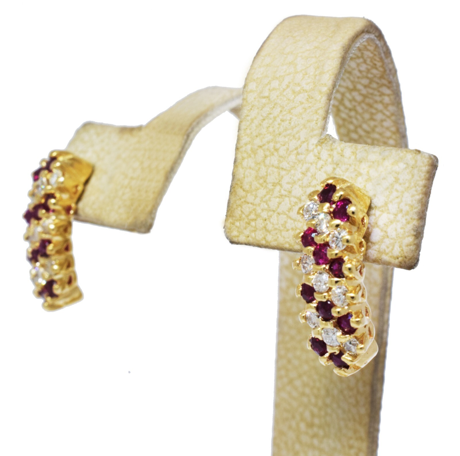 Ladies 14K Yellow Gold Ruby & Diamond Candy Cane Earrings 1.00ct