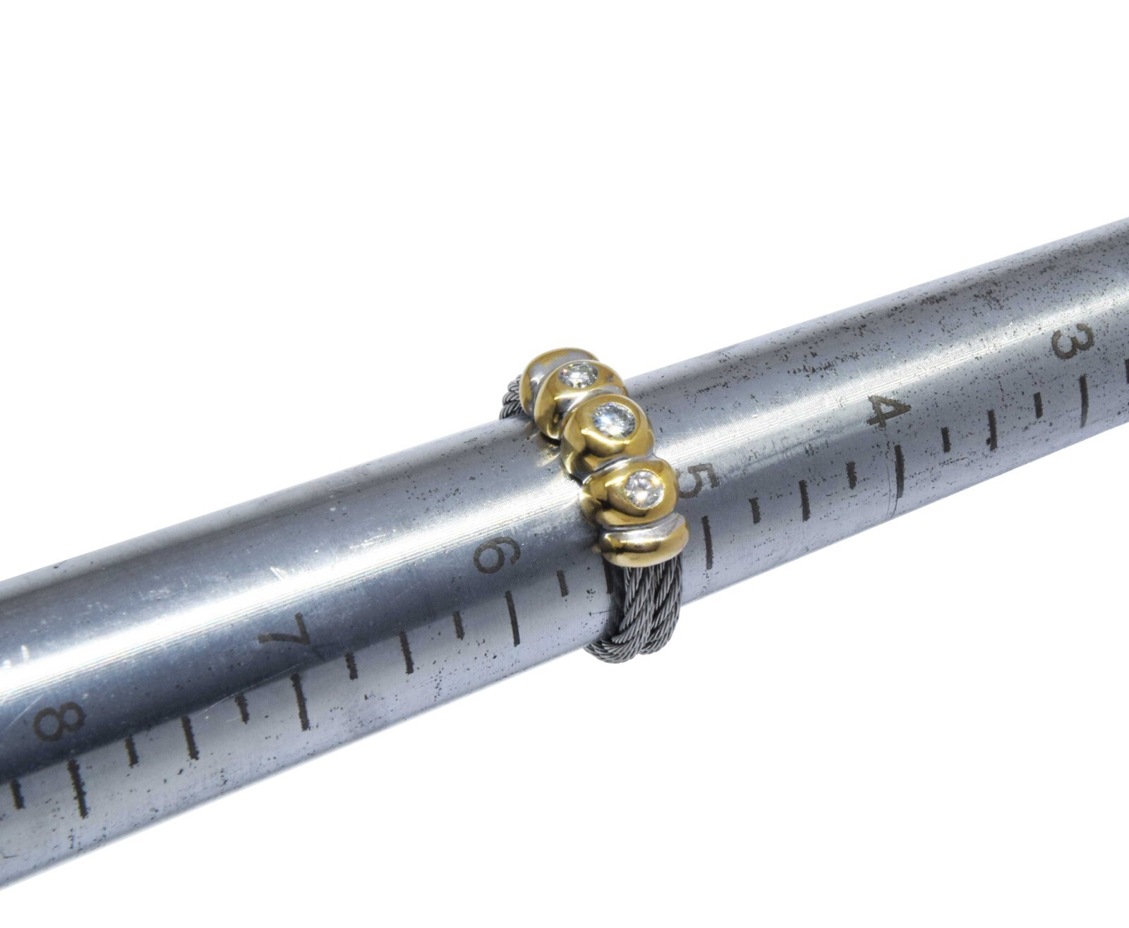 Ladies 14K Yellow Gold Diamond Ring w/ Steel Band 5.25